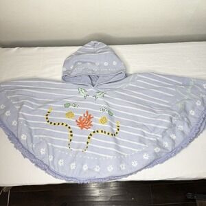 The Beach People Buccaneer Petite Poncho Blue White Stripe Cotton Hooded Childs